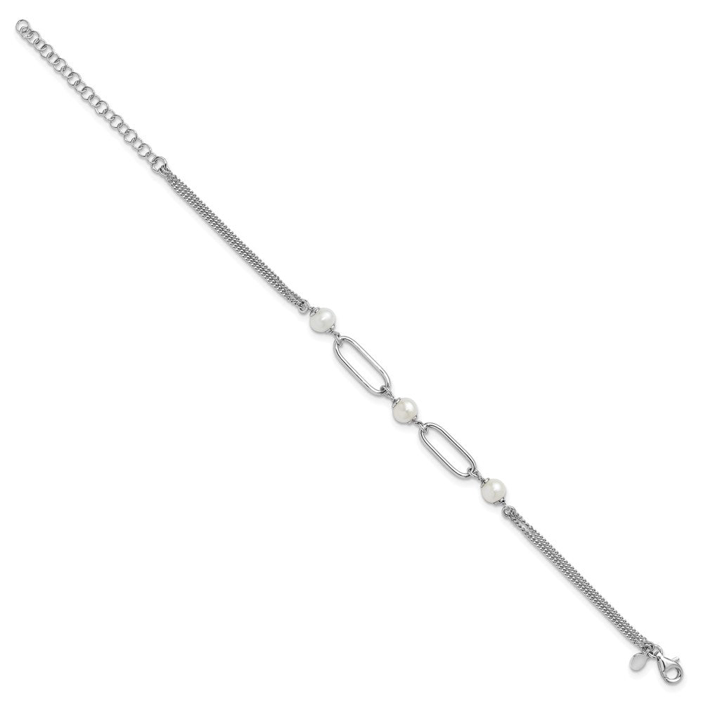 925 Sterling Silver Rhodium-plated Polished Freshwater Cultured Pearls 9 inch Bracelet
