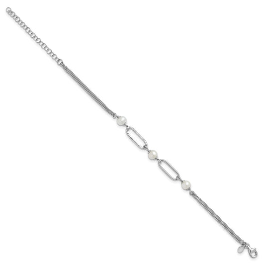 925 Sterling Silver Rhodium-plated Polished Freshwater Cultured Pearls 9 inch Bracelet
