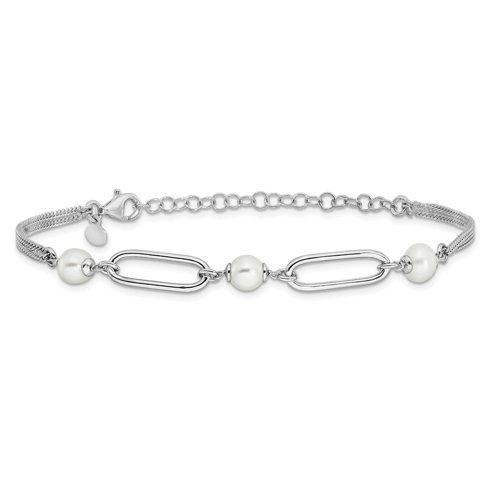 925 Sterling Silver Rhodium-plated Polished Freshwater Cultured Pearls 9 inch Bracelet