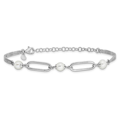 925 Sterling Silver Rhodium-plated Polished Freshwater Cultured Pearls 9 inch Bracelet