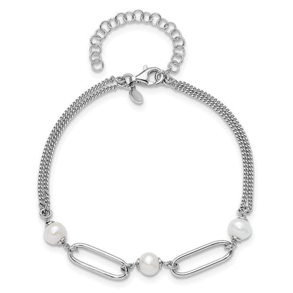 925 Sterling Silver Rhodium-plated Polished Freshwater Cultured Pearls 9 inch Bracelet