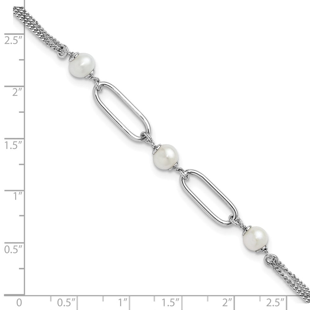 925 Sterling Silver Rhodium-plated Polished Freshwater Cultured Pearls 9 inch Bracelet