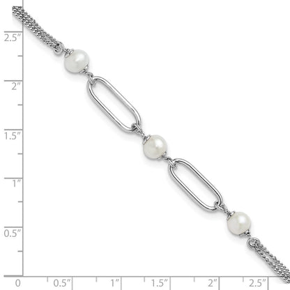 925 Sterling Silver Rhodium-plated Polished Freshwater Cultured Pearls 9 inch Bracelet