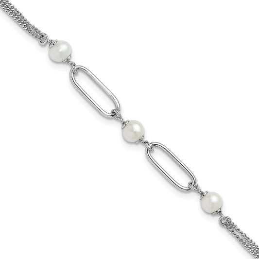 925 Sterling Silver Rhodium-plated Polished Freshwater Cultured Pearls 9 inch Bracelet