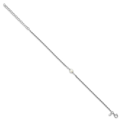 925 Sterling Silver Rhodium-plated Polished Freshwater Cultured Pearl 9 inch Bracelet