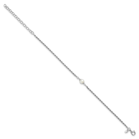 925 Sterling Silver Rhodium-plated Polished Freshwater Cultured Pearl 9 inch Bracelet