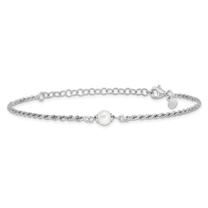 925 Sterling Silver Rhodium-plated Polished Freshwater Cultured Pearl 9 inch Bracelet