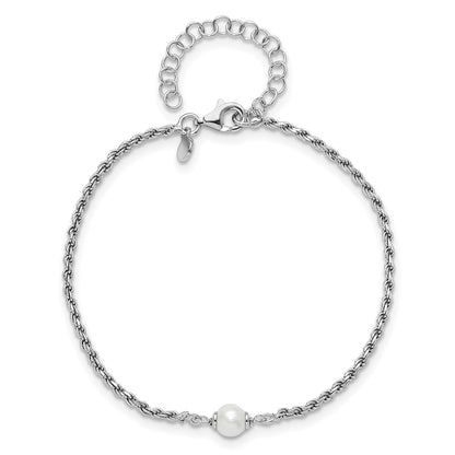 925 Sterling Silver Rhodium-plated Polished Freshwater Cultured Pearl 9 inch Bracelet