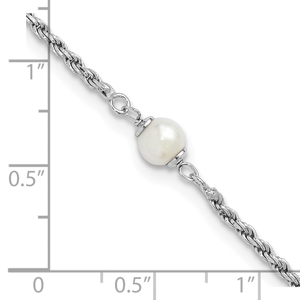925 Sterling Silver Rhodium-plated Polished Freshwater Cultured Pearl 9 inch Bracelet