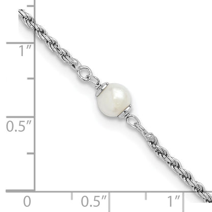 925 Sterling Silver Rhodium-plated Polished Freshwater Cultured Pearl 9 inch Bracelet