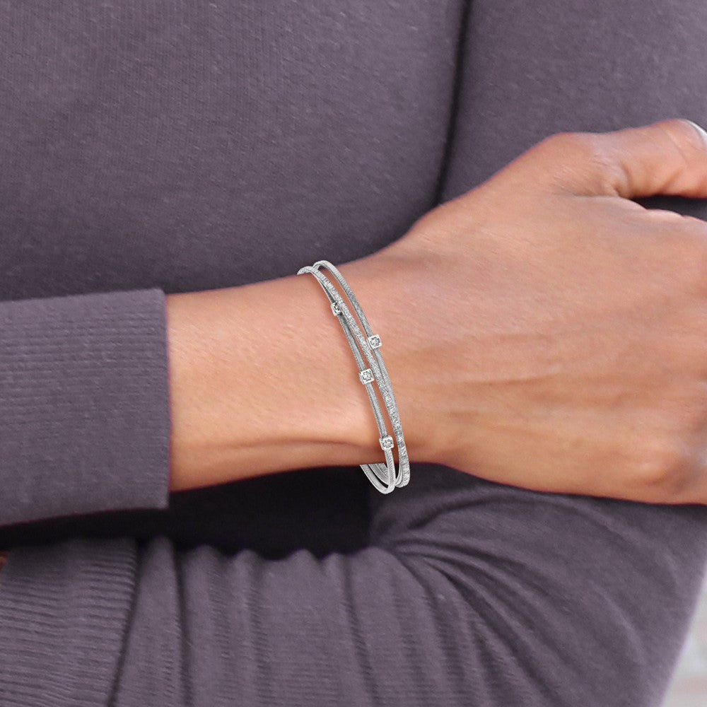 925 Sterling Silver 7.5mm Rhodium-plated Cubic Zirconia Polished and Textured Bracelet 7 inch
