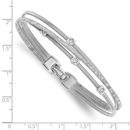 925 Sterling Silver 7.5mm Rhodium-plated Cubic Zirconia Polished and Textured Bracelet 7 inch