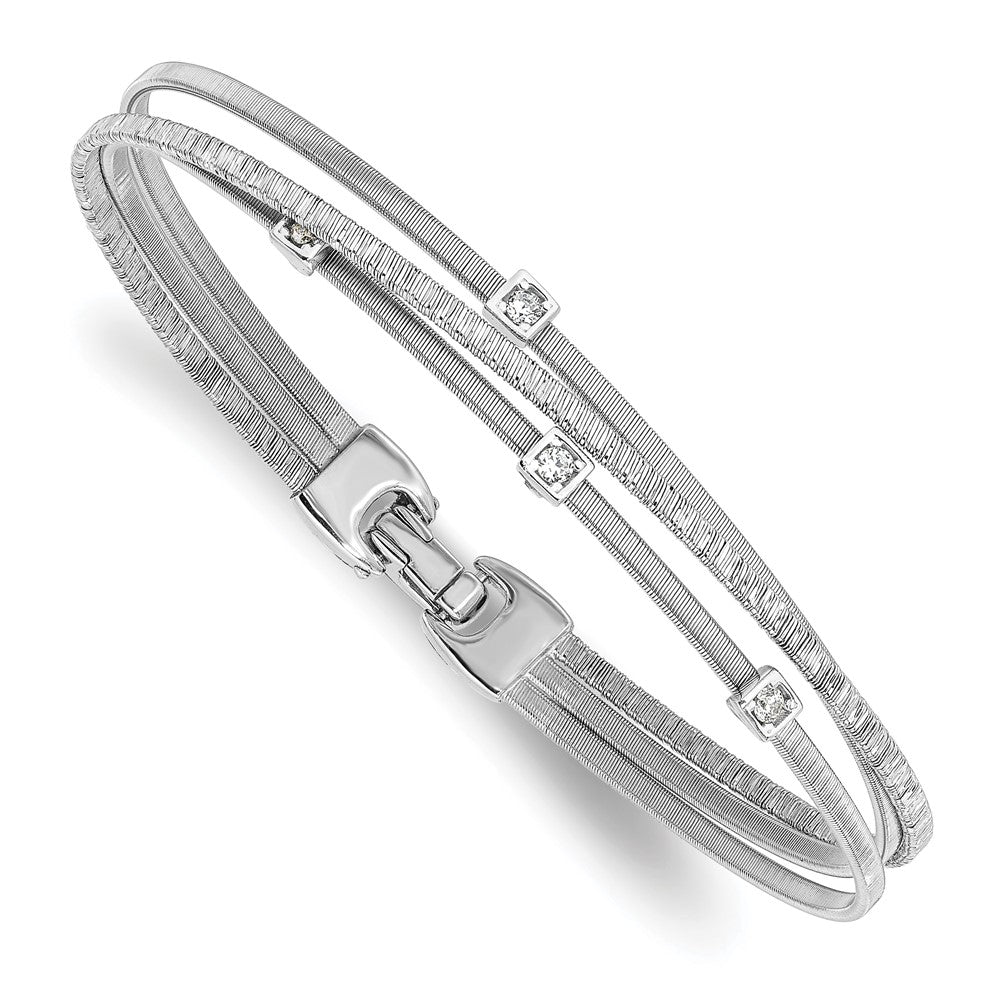 925 Sterling Silver 7.5mm Rhodium-plated Cubic Zirconia Polished and Textured Bracelet 7 inch