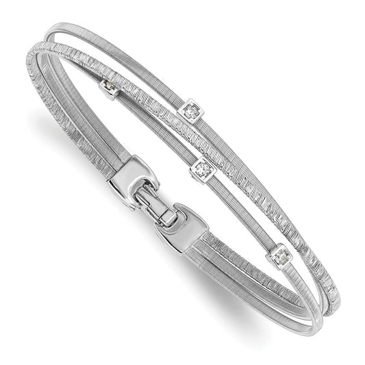 925 Sterling Silver 7.5mm Rhodium-plated Cubic Zirconia Polished and Textured Bracelet 7 inch