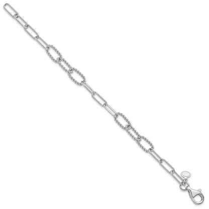 925 Sterling Silver 8mm Rhodium-plated Polished/Textured Fancy Link Bracelet 7.5 inch