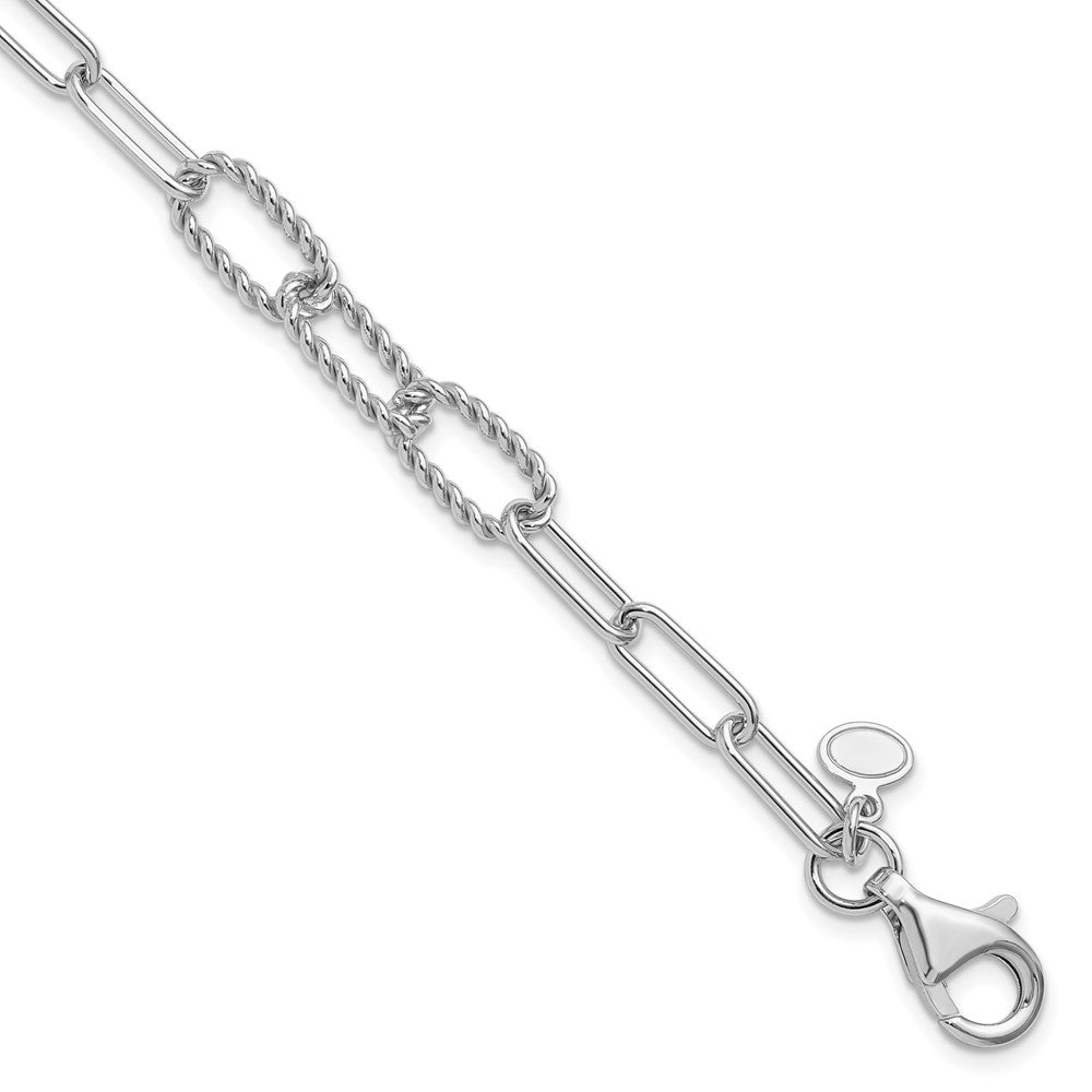 925 Sterling Silver 8mm Rhodium-plated Polished/Textured Fancy Link Bracelet 7.5 inch