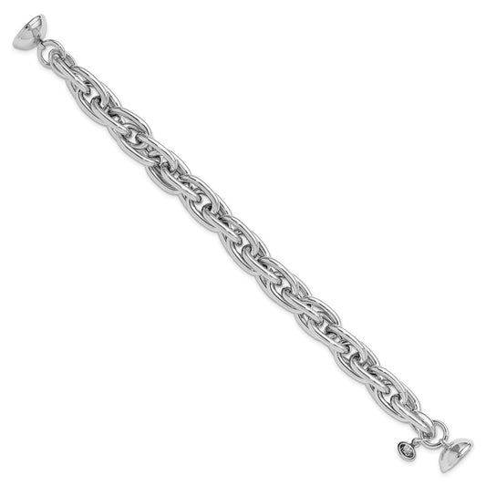 925 Sterling Silver 10.6mm Rhodium-plated Link Bracelet 7.5 inch