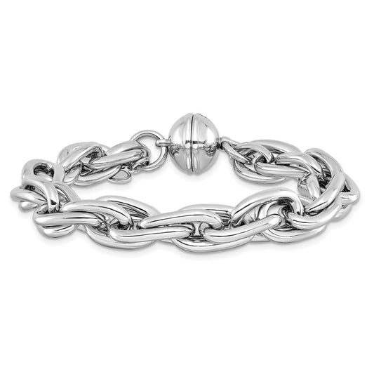 925 Sterling Silver 10.6mm Rhodium-plated Link Bracelet 7.5 inch