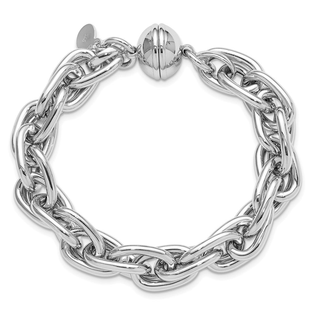 925 Sterling Silver 10.6mm Rhodium-plated Link Bracelet 7.5 inch