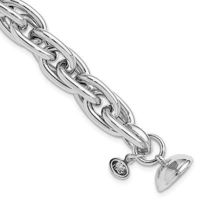 925 Sterling Silver 10.6mm Rhodium-plated Link Bracelet 7.5 inch
