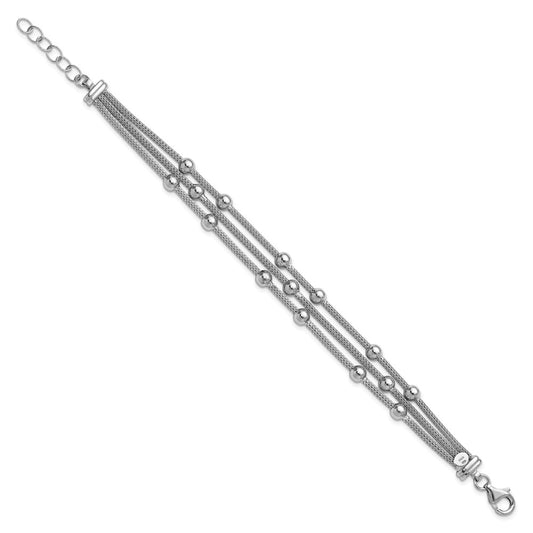 925 Sterling Silver Rhodium-plated Polished 3-strand Bead Bracelet 8.5 inch