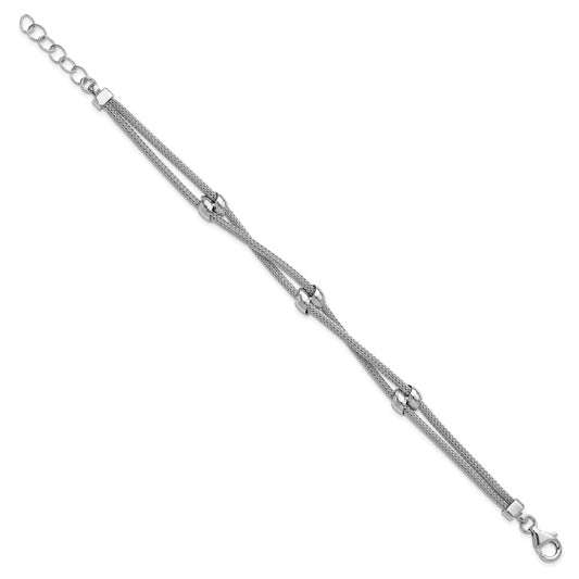 925 Sterling Silver Rhodium-plated Polished 2-strand Bead Bracelet 8.5 inch