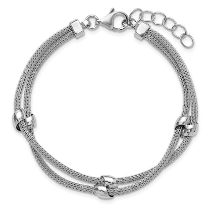 925 Sterling Silver Rhodium-plated Polished 2-strand Bead Bracelet 8.5 inch