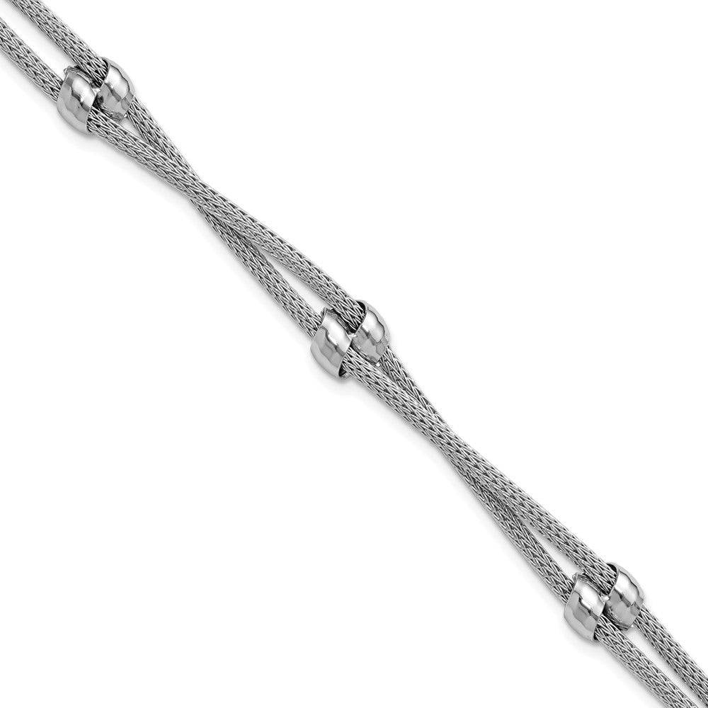 925 Sterling Silver Rhodium-plated Polished 2-strand Bead Bracelet 8.5 inch