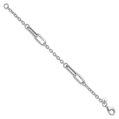 925 Sterling Silver Rhodium-plated Polished and Hamm ered Link Bracelet 7.5 inch