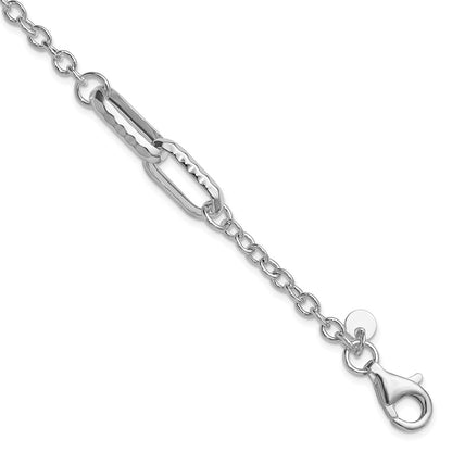 925 Sterling Silver Rhodium-plated Polished and Hamm ered Link Bracelet 7.5 inch