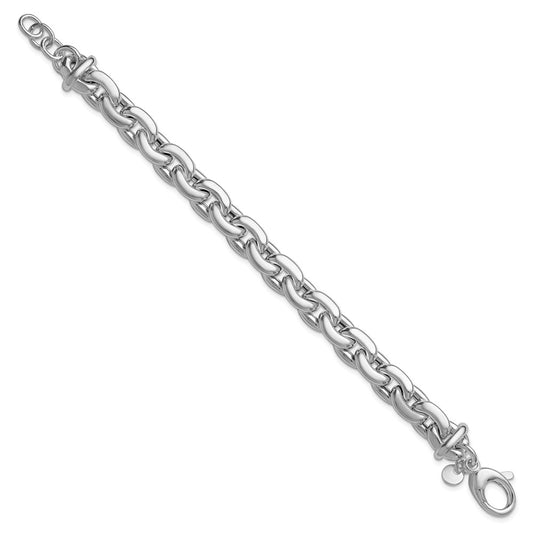 925 Sterling Silver 9.5mm Rhodium-plated Polished Cable Link Bracelet 7.5 inch