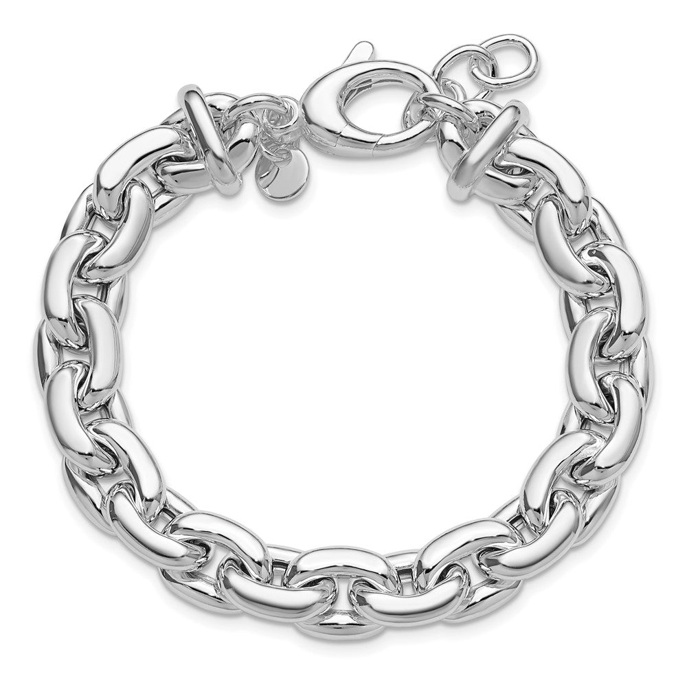925 Sterling Silver 9.5mm Rhodium-plated Polished Cable Link Bracelet 7.5 inch