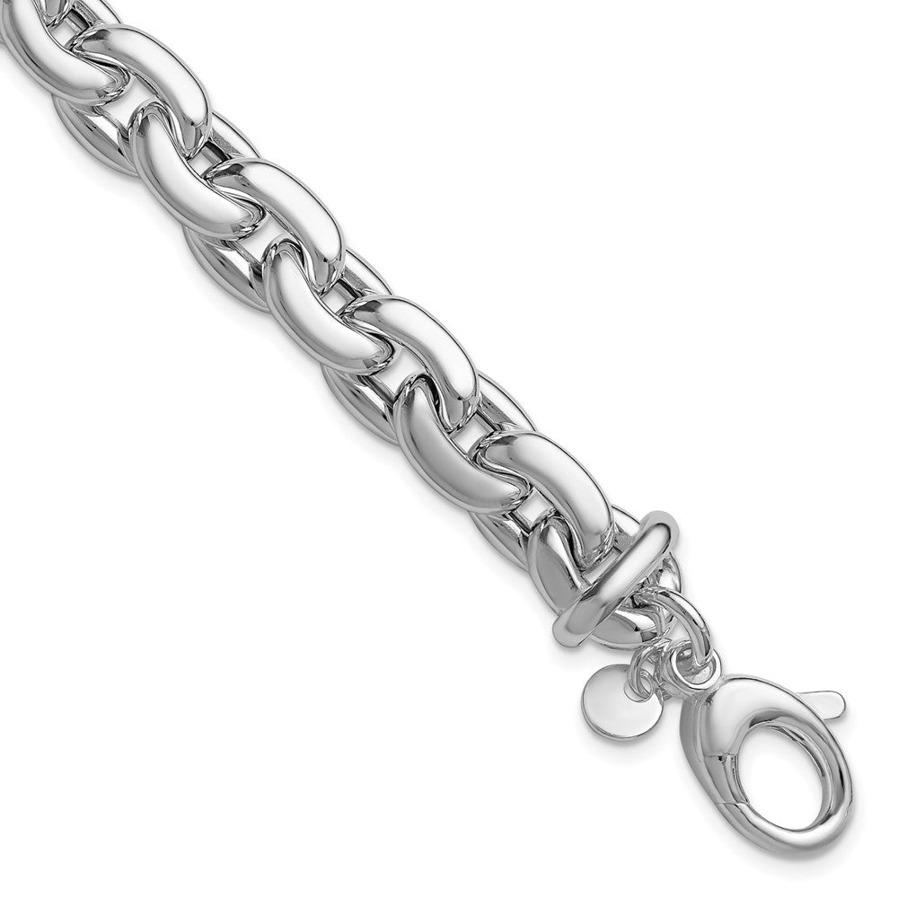 925 Sterling Silver 9.5mm Rhodium-plated Polished Cable Link Bracelet 7.5 inch