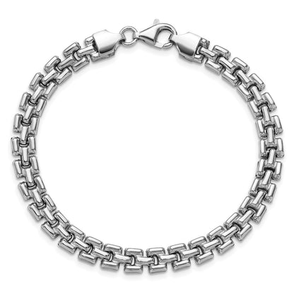 925 Sterling Silver 6mm Rhodium-plated Fancy Link Bracelet 7.5 inch