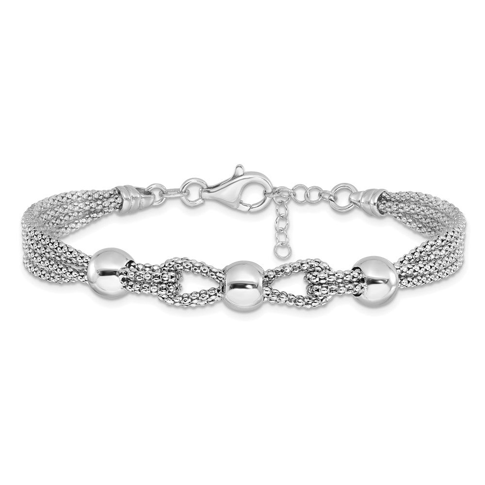 925 Sterling Silver Polished 4 Strand Beaded Bracelet 7.5 inch