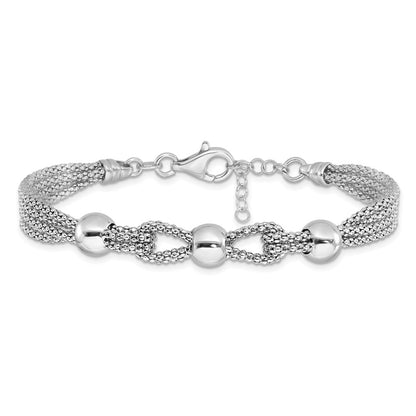 925 Sterling Silver Polished 4 Strand Beaded Bracelet 7.5 inch