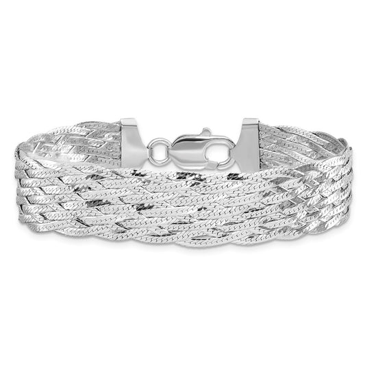 925 Sterling Silver Rhodium-plated Polished Braided Bracelet 7.5 inch