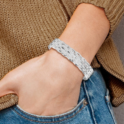 925 Sterling Silver Rhodium-plated Polished Braided Bracelet 7.5 inch