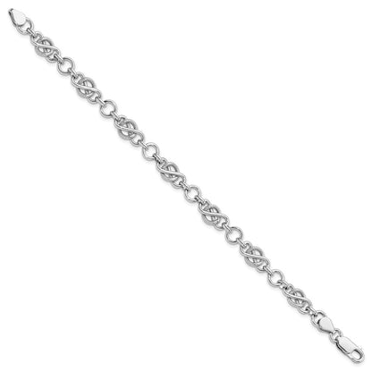 925 Sterling Silver 2.5mm Rhodium-plated Polished/Textured Bracelet 7.5 inch