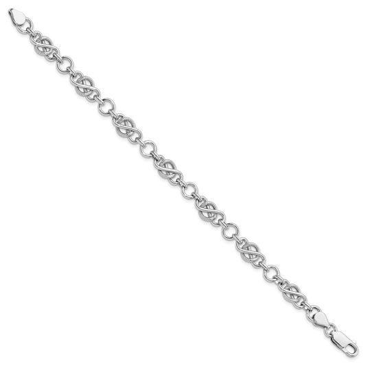 925 Sterling Silver 2.5mm Rhodium-plated Polished/Textured Bracelet 7.5 inch