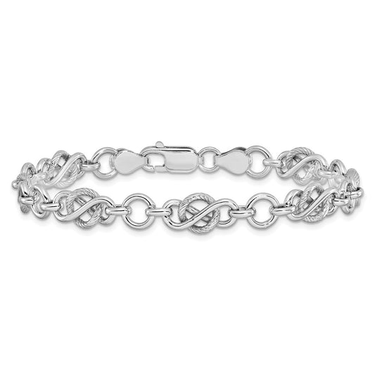 925 Sterling Silver 2.5mm Rhodium-plated Polished/Textured Bracelet 7.5 inch