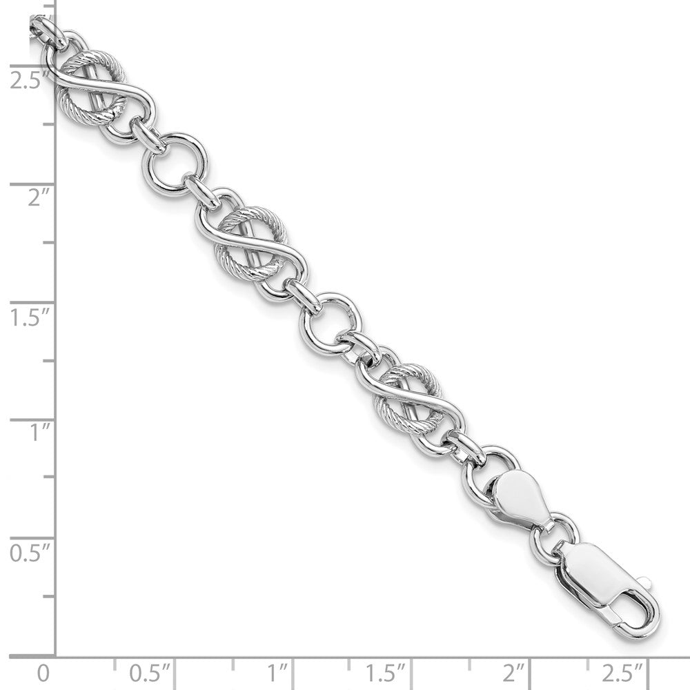 925 Sterling Silver 2.5mm Rhodium-plated Polished/Textured Bracelet 7.5 inch
