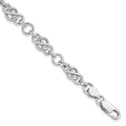 925 Sterling Silver 2.5mm Rhodium-plated Polished/Textured Bracelet 7.5 inch