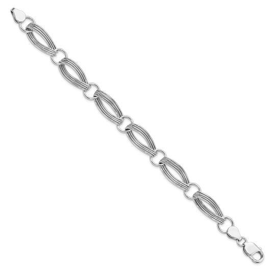 925 Sterling Silver 2.75mm Rhodium-plated Polished and Textured Link Bracelet 8.5 inch