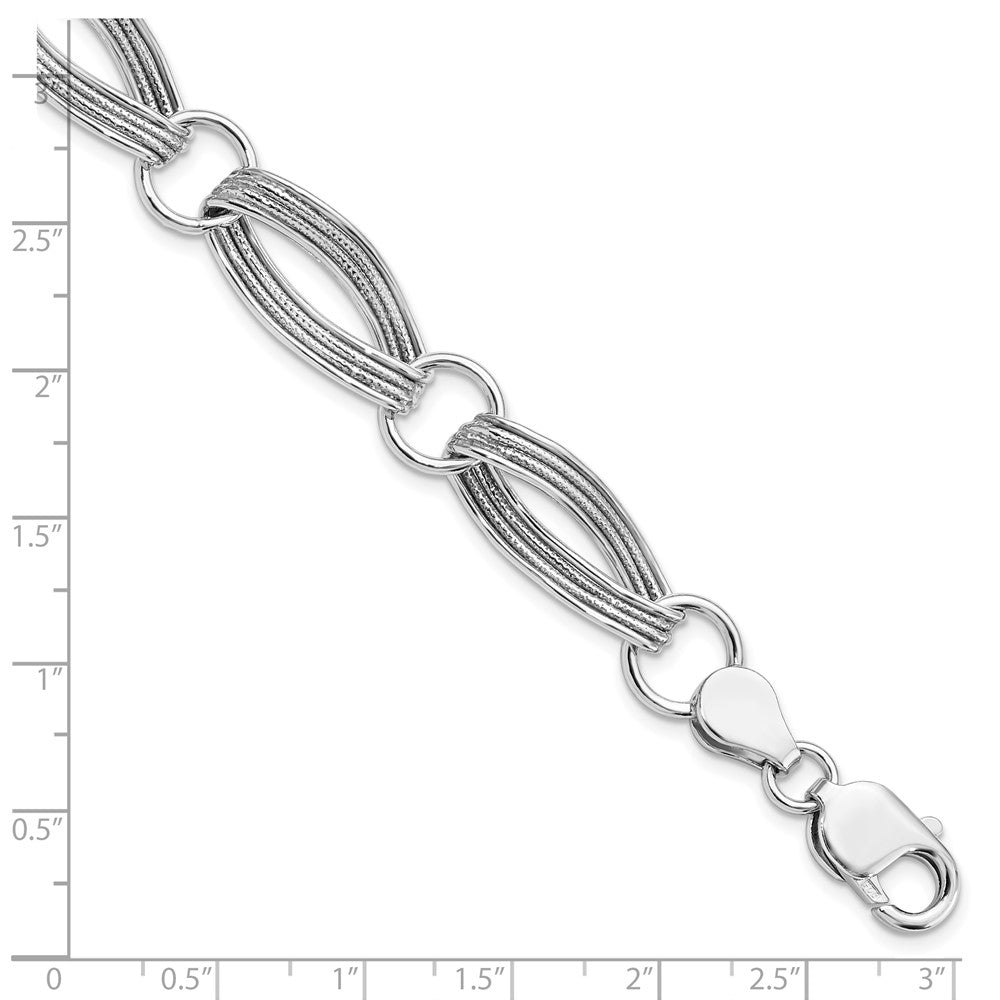 925 Sterling Silver 2.75mm Rhodium-plated Polished and Textured Link Bracelet 8.5 inch