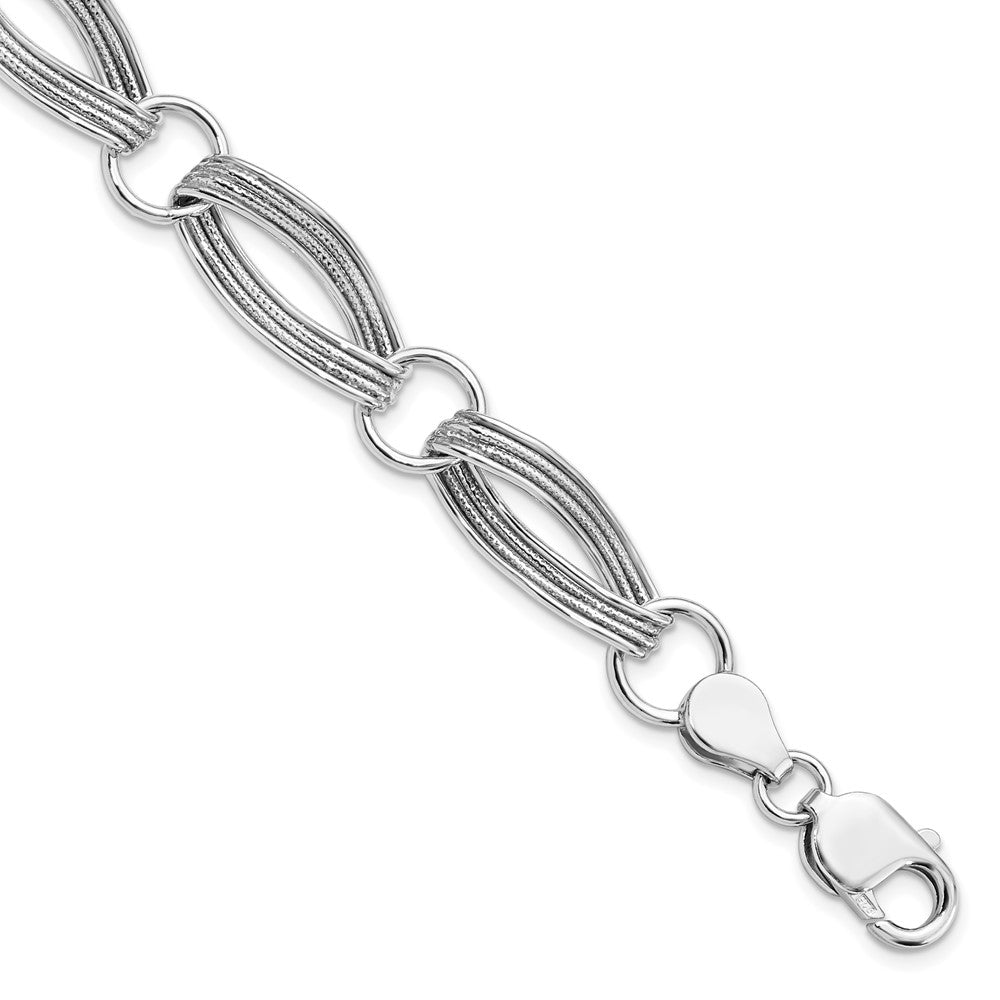 925 Sterling Silver 2.75mm Rhodium-plated Polished and Textured Link Bracelet 8.5 inch
