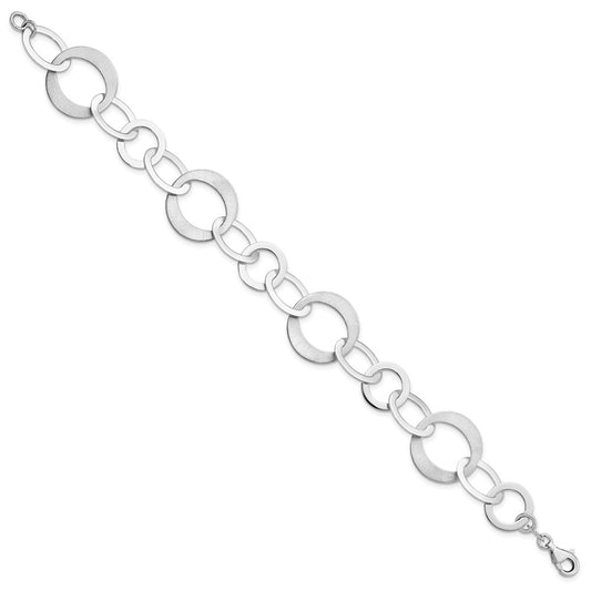 925 Sterling Silver 0.5mm Rhodium-plated Polished and Brushed Link Bracelet 8 inch