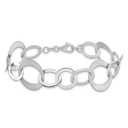 925 Sterling Silver 0.5mm Rhodium-plated Polished and Brushed Link Bracelet 8 inch