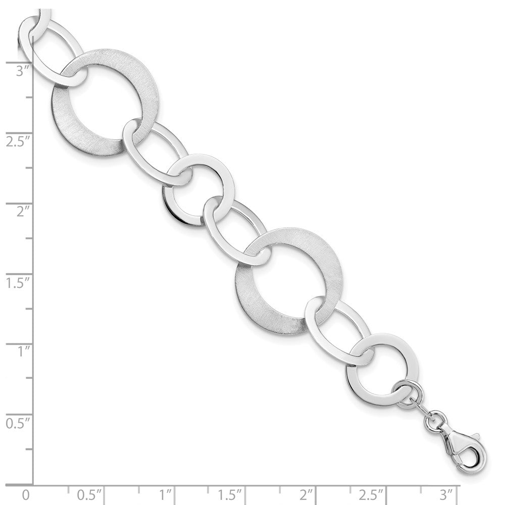 925 Sterling Silver 0.5mm Rhodium-plated Polished and Brushed Link Bracelet 8 inch