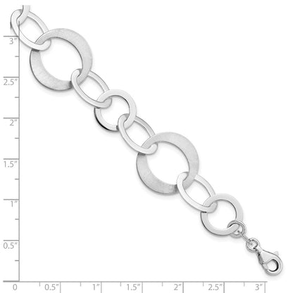 925 Sterling Silver 0.5mm Rhodium-plated Polished and Brushed Link Bracelet 8 inch